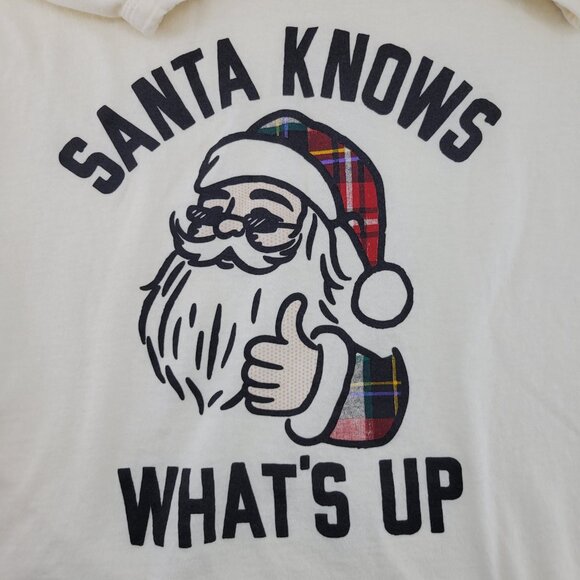 Old Navy Easy Tee Women XL Santa Knows What's Up Short Sleeve T-Shirt Cream - Picture 2 of 7